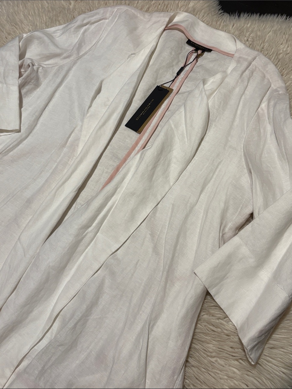 Donna Karan White Linen Jacket with Blush Trim - Picture 3 of 4